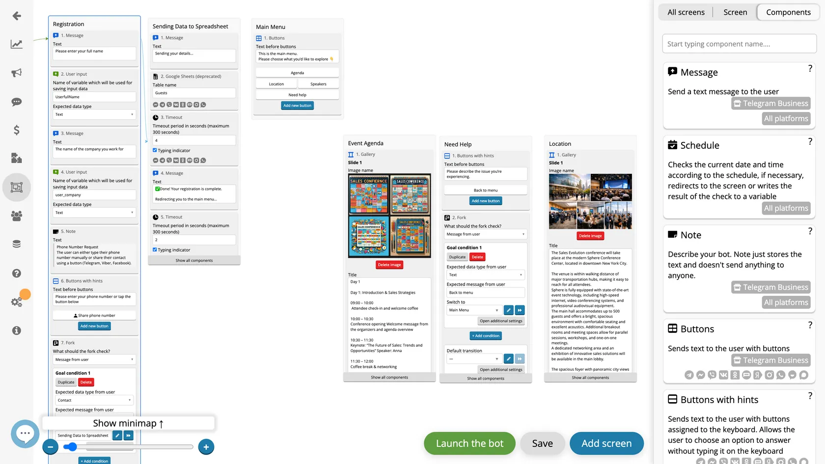 Event bot: template in the Botmother builder